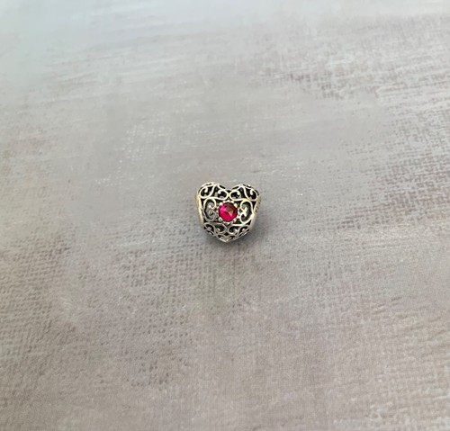 PANDORA Filigree Birthstone Heart sterling silver July ruby charm, 791784SRU - Picture 2 of 6