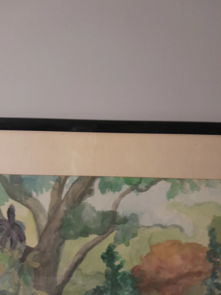 Preciosa pintura vintage de acuarela escena de naturaleza, firmada, bellas artes Foto 4 de 4