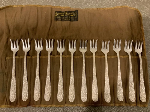 S. KIRK & SON Sterling Silver Repousse Oyster/Cocktail Forks Set Of 12