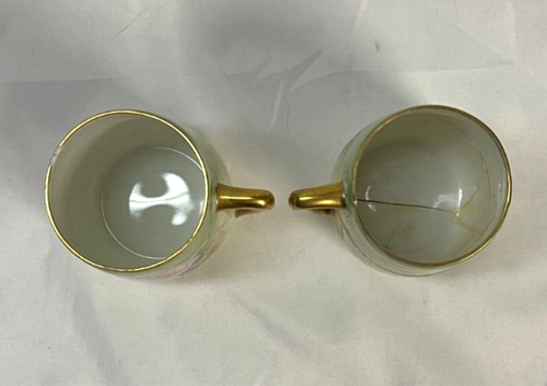 Antique Bavaria Hand Painted Chocolate Pot and Set of 5 Cups Green, Gold Trim - Picture 19 of 22