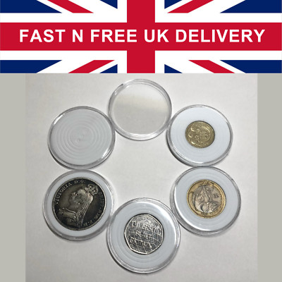 Premier Gepolsterte Klar Münzkapseln Halter Aufbewahrung Krone Vitrine £2 50P  UK
