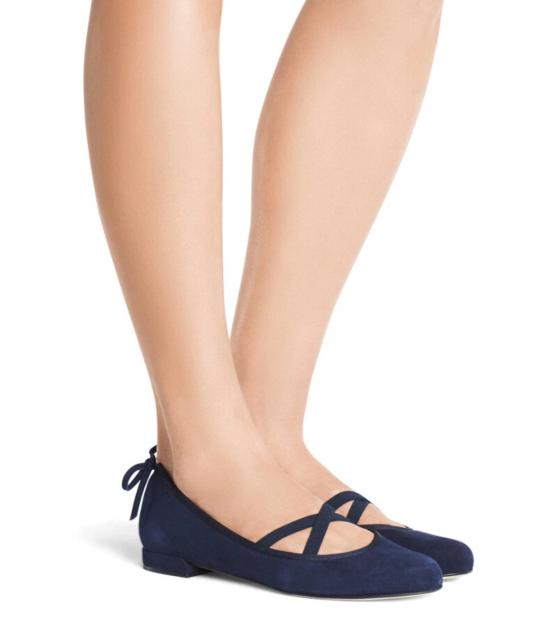 NIB STUART WEITZMAN Bolshoi Crossover Elastic Straps Ballet Flat 6.5 Black Suede - Image 2 of 4