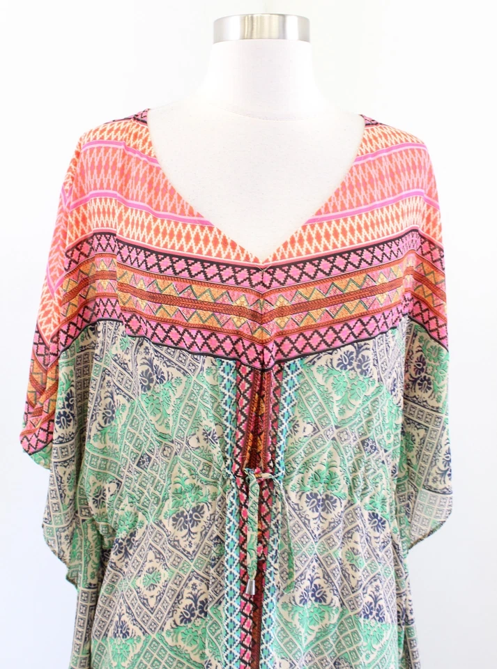 Vestido Vanessa Virginia Anthropologie Chaka Geométrico Kaftan Maxi Cobertura Tamanho P - Imagem 4 de 4