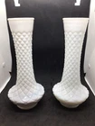 2 Milk Glass Vintage Vases,  Raised Diamond Pattern