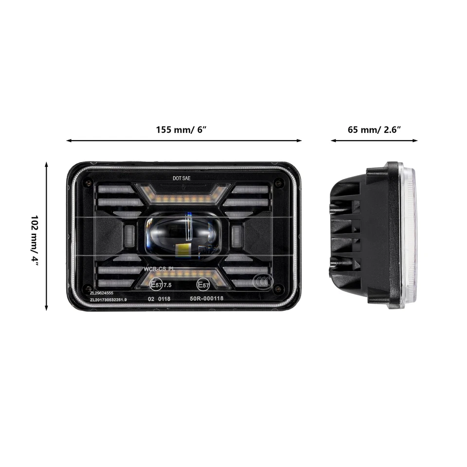 For Ford Mustang 1979-1986 DOT 4pcs 4x6" LED Headlights Hi/Lo Beam With Turn DRL - Image 2 of 4