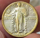 1924-S Standing Liberty Quarter yellow toned reverse scratch VF