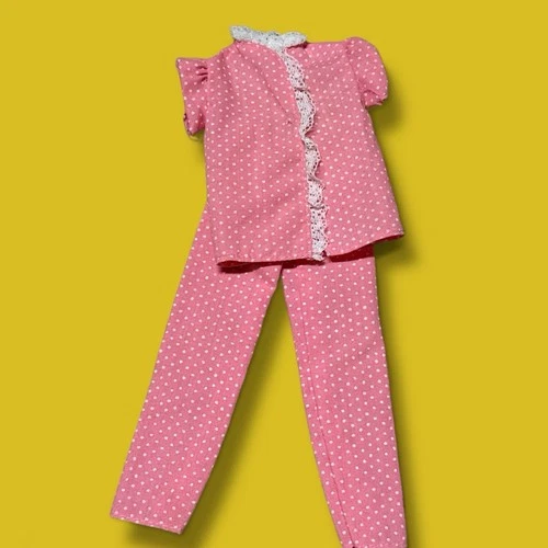 Vintage 1982 Barbie Fashion Fantasy #5547 Pink White Polka Dot 2 pc Pajama Set