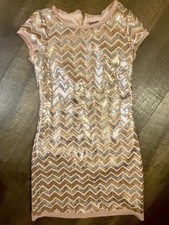 Vince Camuto Sequin Chevron Cocktail Party Dress Size 4 Rose Gold Blush Mini