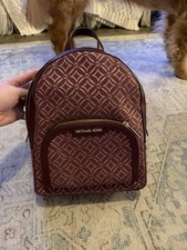 Michael Kors Burgundy Logo Backpack Gold Hardware Zipper Women's Bag