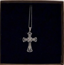 Sterling Silver CZ Cross Pendant Necklace 18  Chain