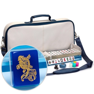 American Mahjong ''Koi Fish'' 166 Tile Acrylic Rack/Pusher White Case TC-AF004-A