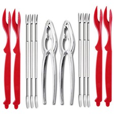 12 Pcs Crab Leg Crackers and Tools Set, Including 2 Crab Leg Crackers, 4 Red