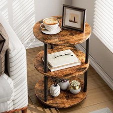 Small Round End Table 3 Tier Design Accent Table Narrow Side/Bedside Stand