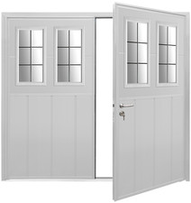 Insulated Side hinged garage door white Centre ribbed with glass Supply only