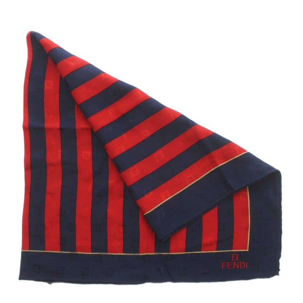 Fendi Scarf Large Size Zucca Pattern Stripe Logo Blue Red Women's Authentic thumbnail 5