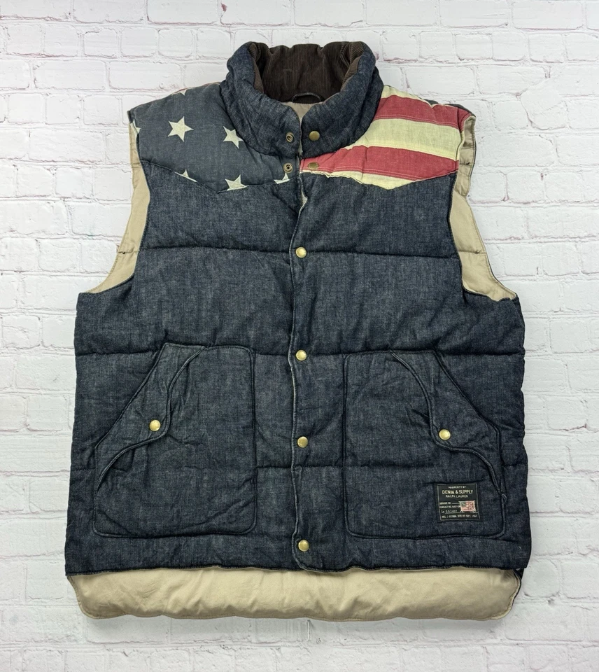 Ralph Lauren Denim & Supply American Flag Puffer Vest - Men’s Size Large - Image 3 of 4
