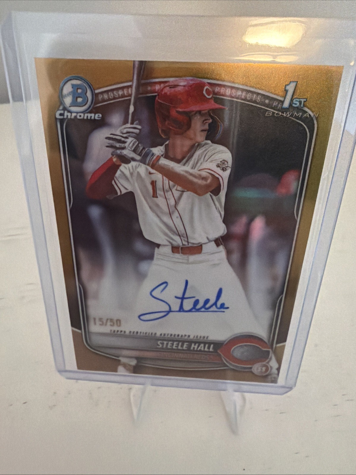 STEELE HALL 2025 BOWMAN CHROME DRAFT 1ST GOLD REFRACTOR AUTO /50 Q3599