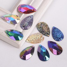 20pcs Resin Teardrop 17x28mm 2 Holes Sew On Rhinestones Flatback Crystal Beads