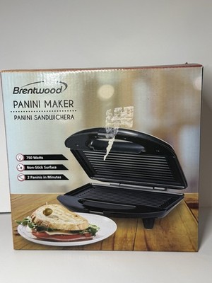 BRENTWOOD Panini Maker Baker Nonstick Stainless Steel and Black New in box