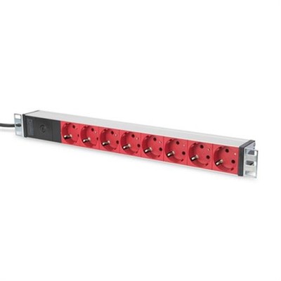 DIGITUS Steckdosenleiste 8-fach Aluprofil Schutzkontaktsteckdose Stecker 2m Rot