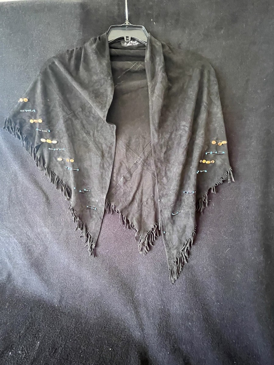Women's J Raani New York Beaded Fringe Black Shawl with