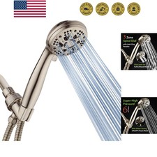 High Pressure 6-Setting Full Brushed Nickel Handheld Shower Head with Stainle...