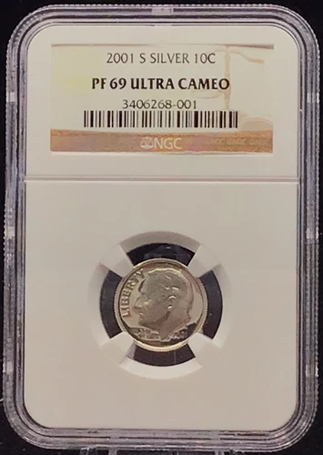 2001 S Silver 10C Roosevelt Dime PF69 Ultra Cameo NGC Classic Brown Label