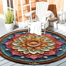 1pc Vibrant Mandala Round Mat - Non-Slip, Machine Washable Polyester Mat for Ent