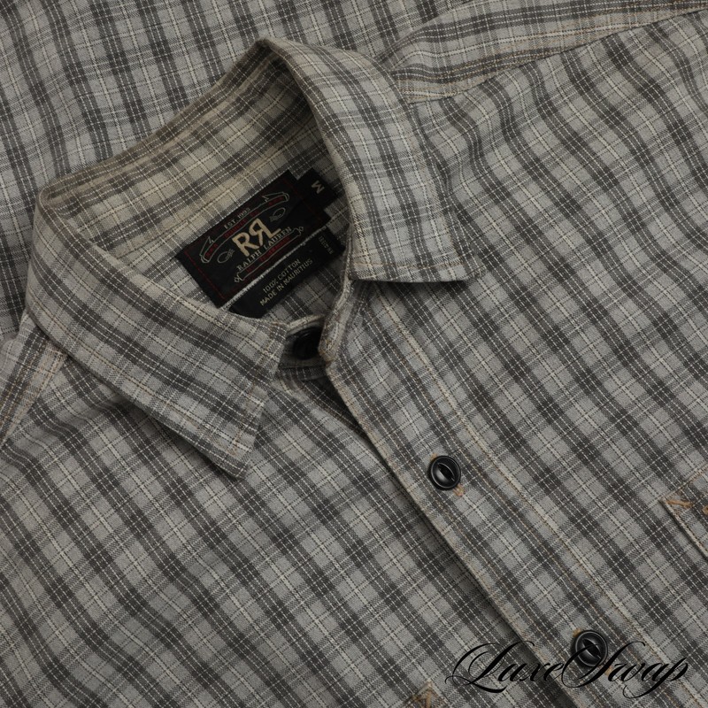 #1 MENSWEAR RRL Double RL Ralph Lauren Smoke Grey Checked Oxford Shirt M NR