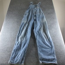 Carhartt Bib Overalls Mens 38x32 Blue Denim Distressed Carpenter Workwear