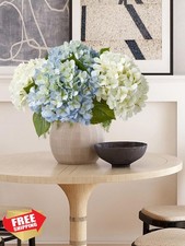 ZYTUYO Hydrangea Artificial Flowers 20" 4pc White Light Blue Real Touch Faux ...
