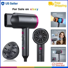Ionic Hair Dryer Plastic 1800W Fast Dry Nozzle Diffuser Salon Home Travel
