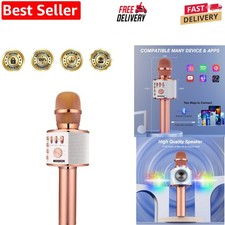 Compact Wireless Karaoke Microphone - Portable Gift for All Ages in Rose Gold