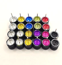 Steelie Rims & 11mm Goodyear Red/Whitewall Rubber Tires For 1/64 Hot Wheels Swap