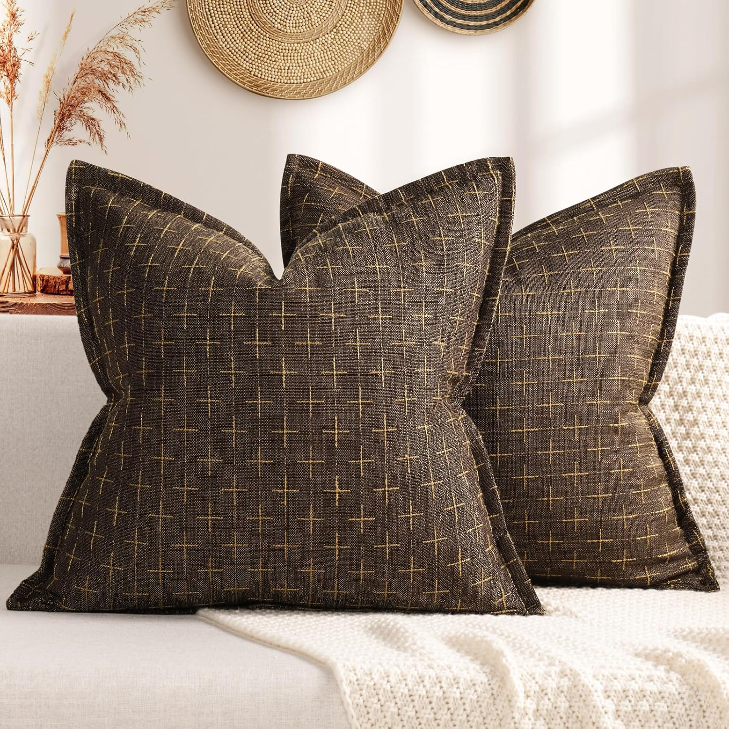 Pillow Covers 18X18 Set of 2 Soft Polyester Textured Pillow Covers with Stylish
