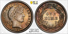 1897 Barber Dime PCGS MS-62 TONED