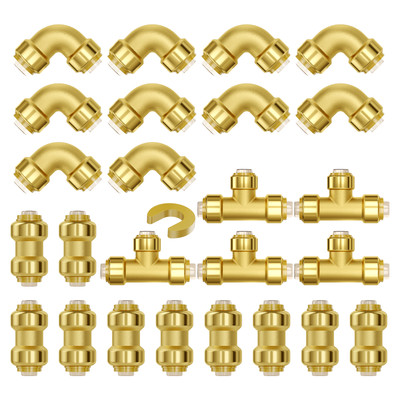 VEVOR Pipe Fittings 1/2'' 25PCS (Straight,Elbows,Tees) Push-Fit for Air System