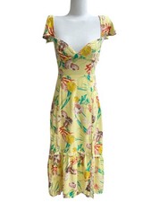 Urban Outfitters Sz S Yellow Seashell Siren Corset Lace Up Back Hi Lo Midi Dress