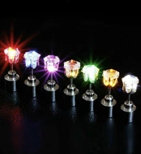 PAIR STUD EARRINGS Replaceable Battery LED LIGHT-UP screw back Glow in the dark 