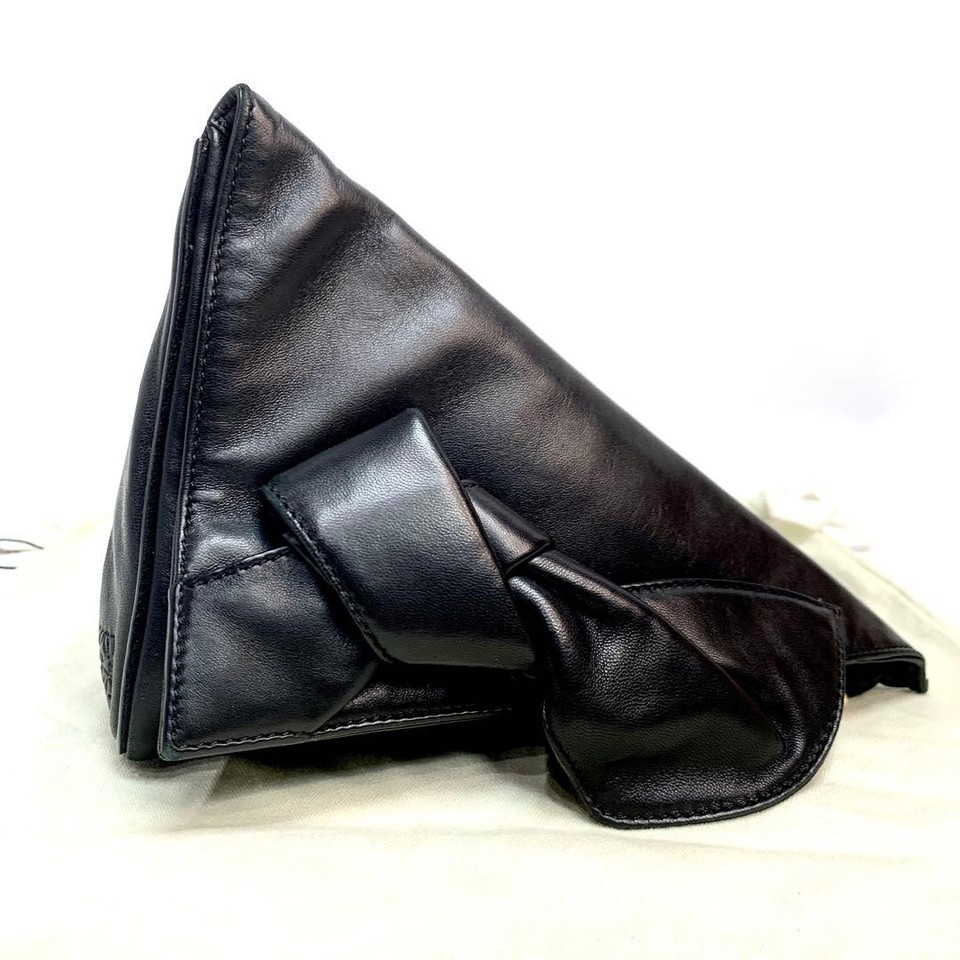 LOEWE Black Leather Triangle Clutch Bag AB Authentic Compact Designer Handbag
