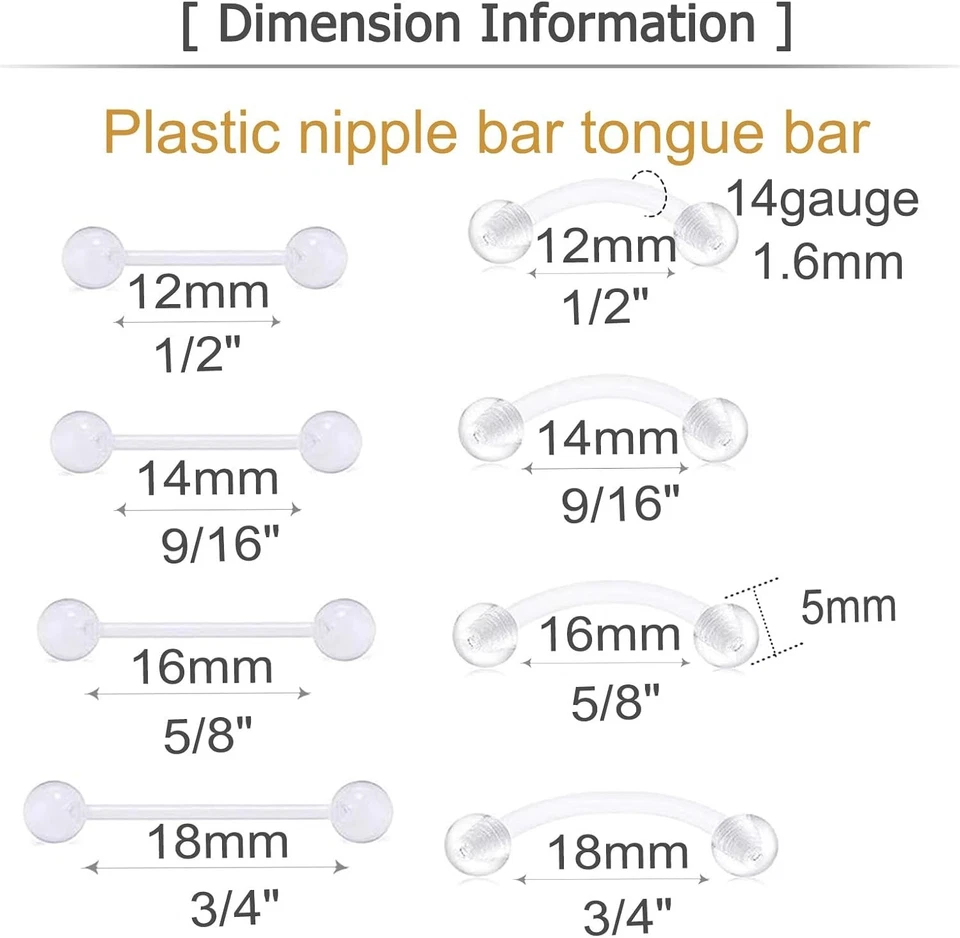 Juego de anillos de lengua de plástico 14 g + anillos para pezones - comodidad sin alergias Foto 3 de 4