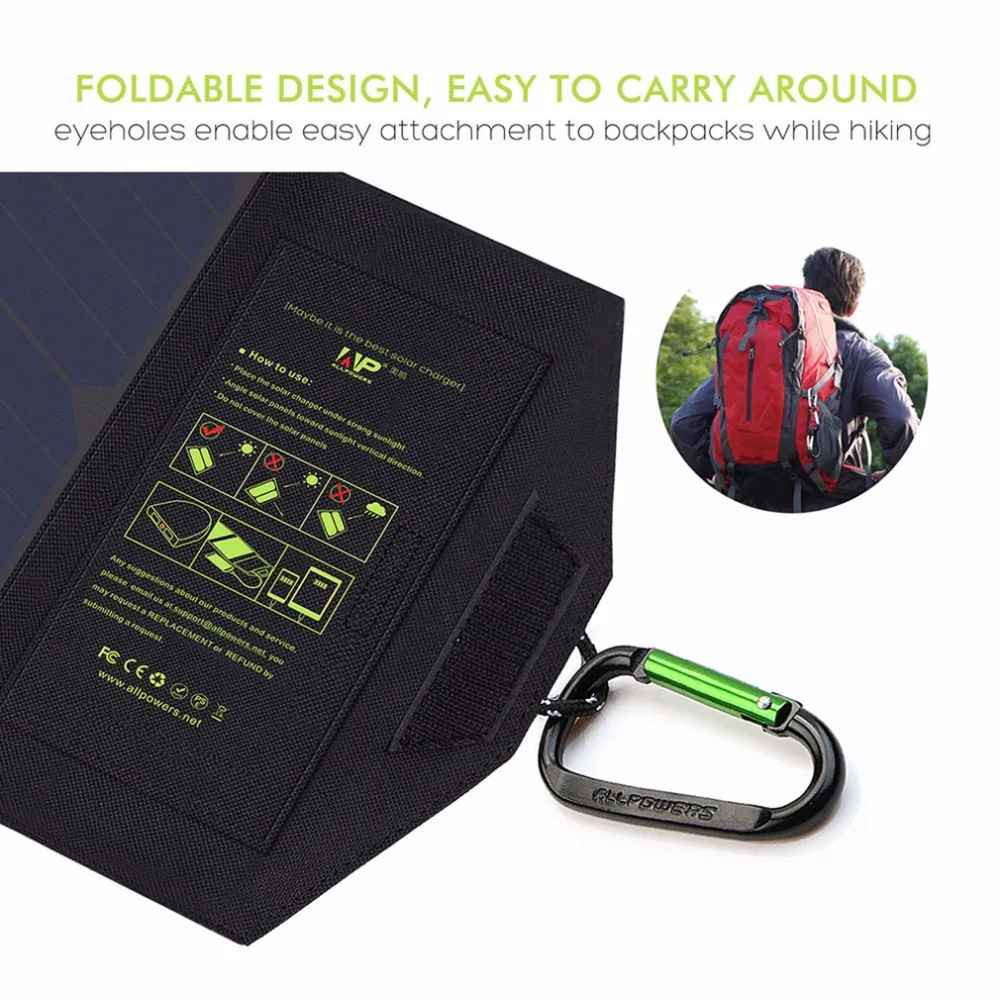 Portable solar panel 5V 21W foldable waterproof USB ALLPOWERS charger battery