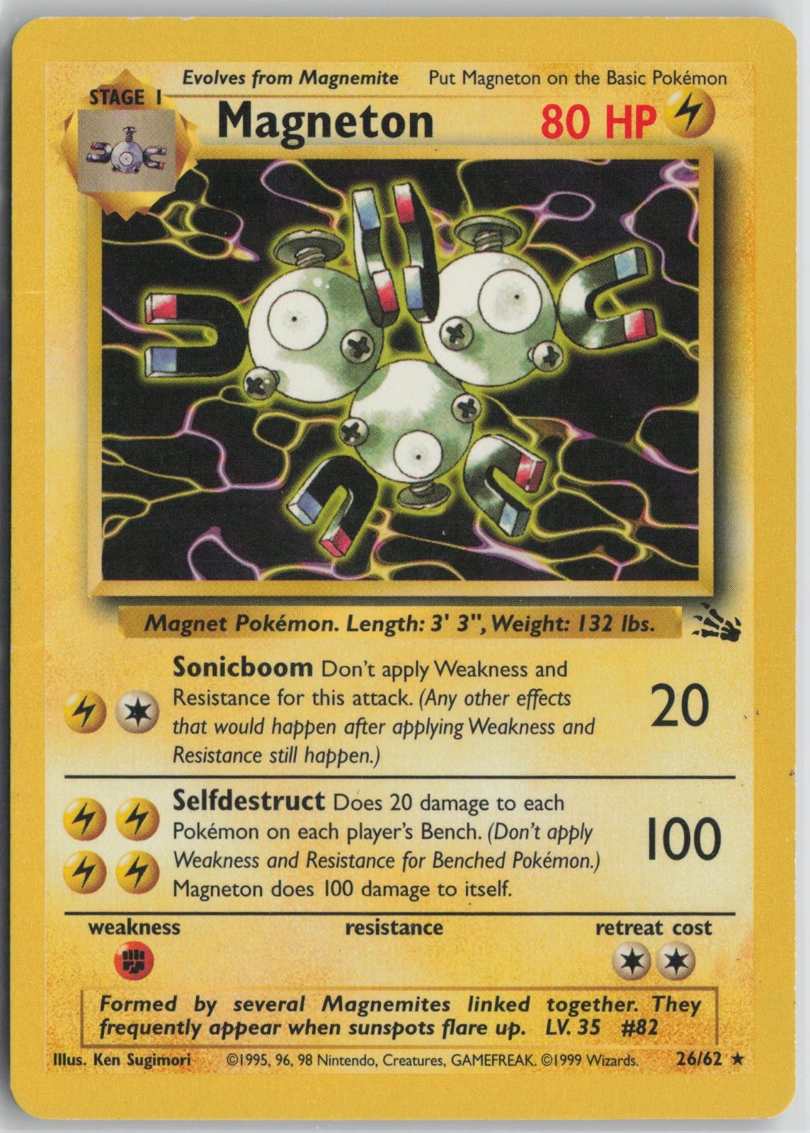 Magneton 26/62 Rare Fossil Pokemon Unlimited Moderately Played