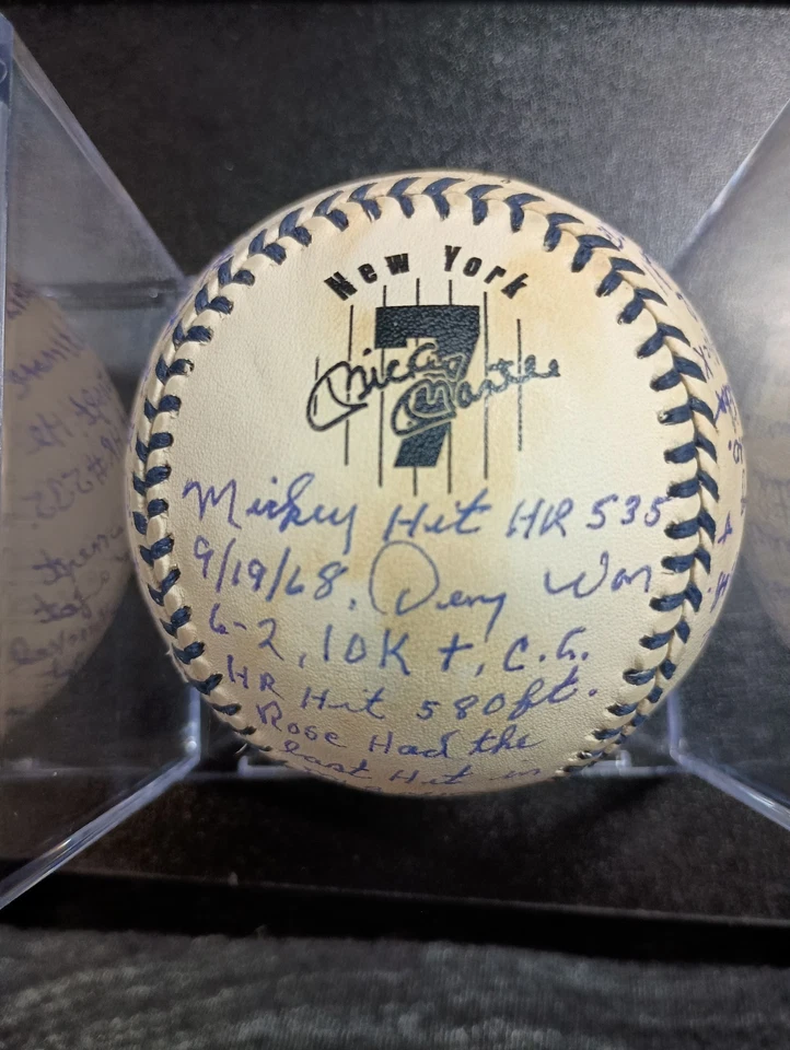 Denny McLain Firmado Stat Ball Mickey Mantle Baseball Story 1968 WSC Tigers JSA Foto 2 de 4