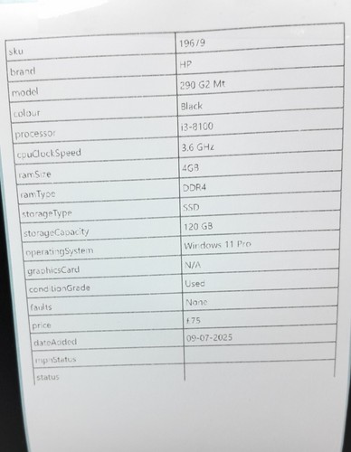 HP Windows Desktop PC 290 G2 Mt - i3-8100 @ 3.6 - 4GB RAM - 120GB SSD - Windo... - 第 7/7 張圖片