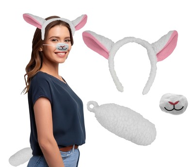 White Lamb Costume Accessory Set Baby Ears Tail Kit Animal Halloween Accessories