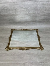 VTG SQUARE Cast Brass Beveled Glass Wall Mirror With Floral Design Elements