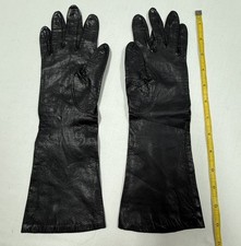 Vintage VAN RAALTE 13  Black Leather Silk Lined Long Gloves Women's Size 6.5