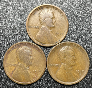 Low Mintage 1917 / 1917- D / 1917-S Lincoln  Wheat Cents
