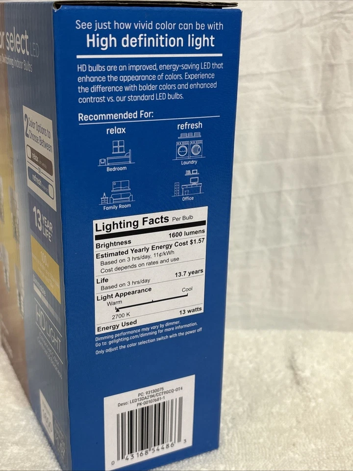 GE LED Bulbs Color Select HD A21 Medium 4 Clear Dimming Relax Refresh 1600 Lumen - Image 2 of 4